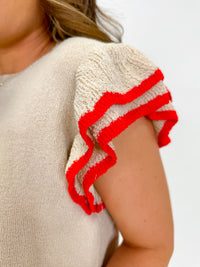 Shell & Scarlet Knit Ruffle Sleeve Top