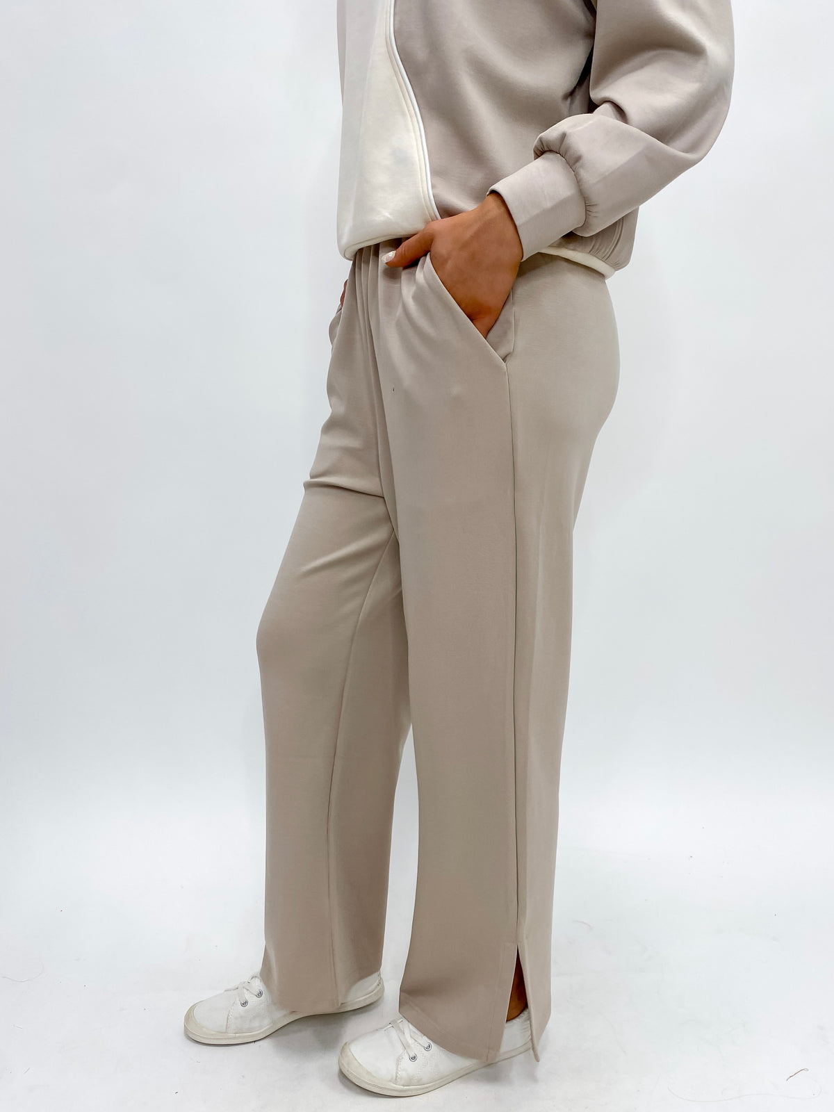 Back To Basics Split Hem Modal Pants Taupe