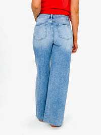 Risen Medium Wash Raw Hem Pallazo Jeans