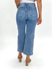 Risen High Rise Crop Wide Leg Jeans With Front Seam Light Wash