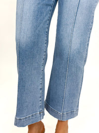 Risen High Rise Crop Wide Leg Jeans With Front Seam Light Wash