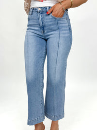 Risen High Rise Crop Wide Leg Jeans With Front Seam Light Wash