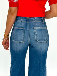 Risen High Rise Two Button Wide Seam Dark Wash Jeans