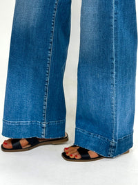 Risen High Rise Two Button Wide Seam Dark Wash Jeans
