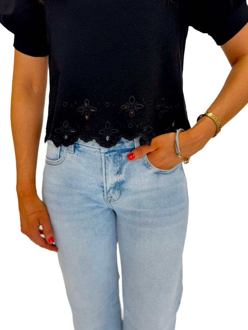 Midnight Bloom Eyelet Top