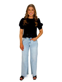 Midnight Bloom Eyelet Top