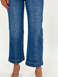 Risen High Rise Crop Wide Leg Jeans With Front Seam Medium Wash