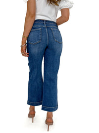 Risen High Rise Crop Wide Leg Jeans With Front Seam Medium Wash