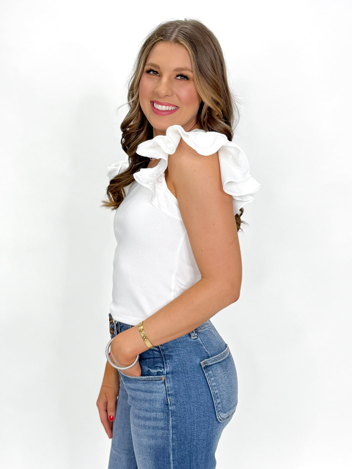 Celeste Ruffle Ribbed Top