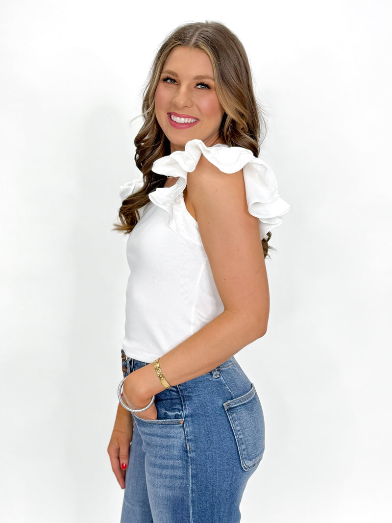 Celeste Ruffle Ribbed Top