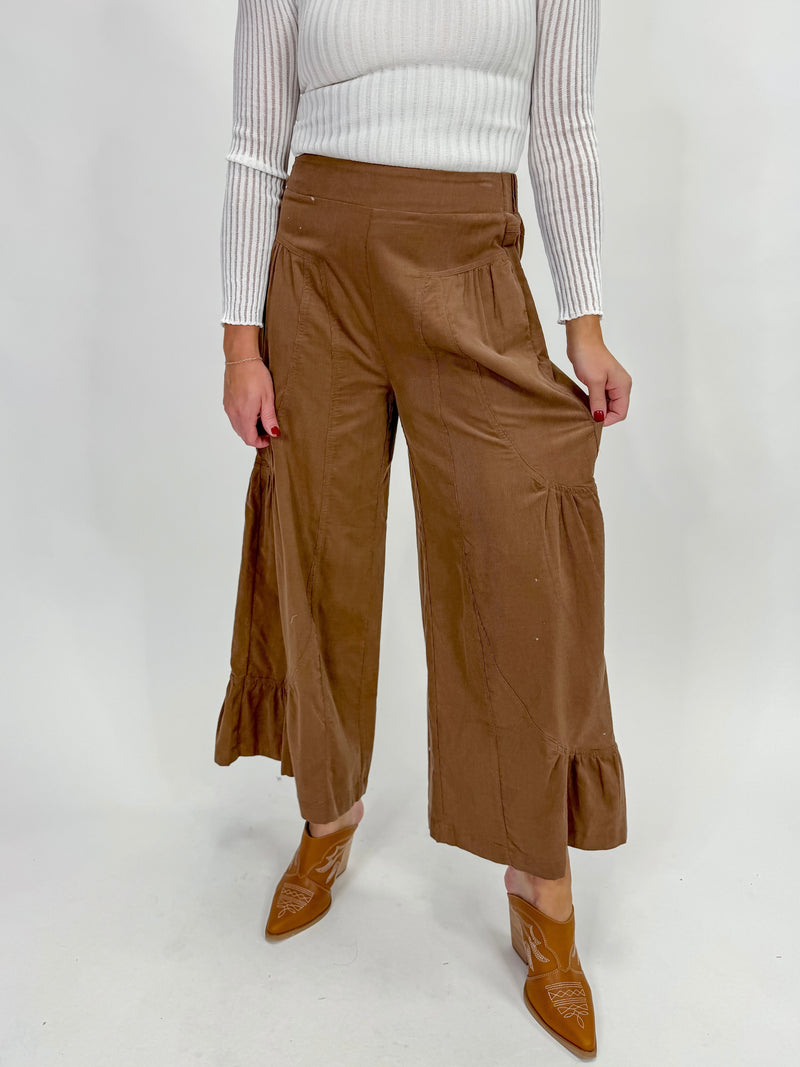 Chestnut Ruffle Hem Corduroy Pants