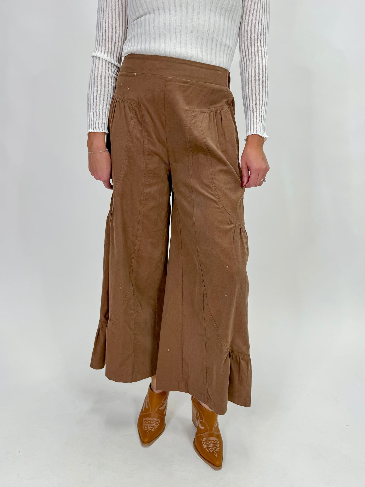 Chestnut Ruffle Hem Corduroy Pants
