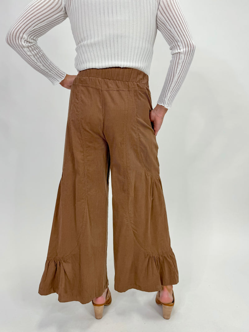 Chestnut Ruffle Hem Corduroy Pants