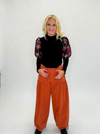 Enchanted Bloom Puff Top- Black