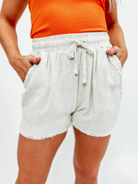 Frayed Edge Taupe Linen Shorts