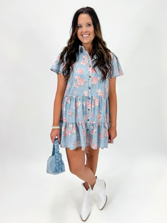 Sweet Rose Tiered Denim Dress