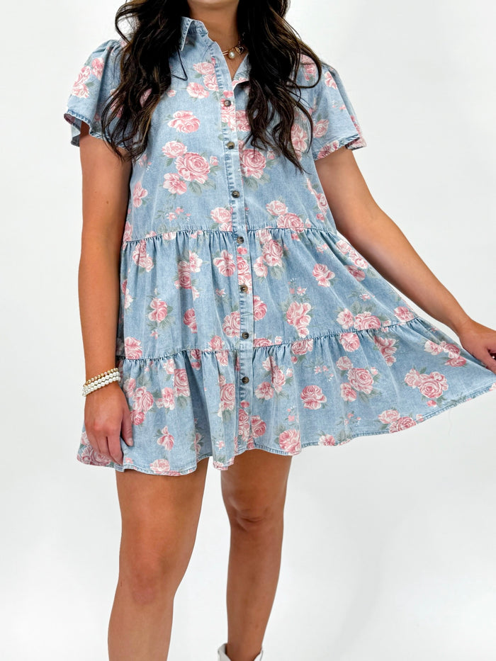 Sweet Rose Tiered Denim Dress