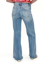 Risen Front Patch Pocket Wide Leg Medium Wash Jeans