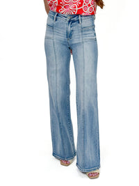 Risen Front Patch Pocket Wide Leg Medium Wash Jeans