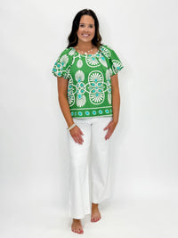 Geo Bloom Puff Sleeve Top