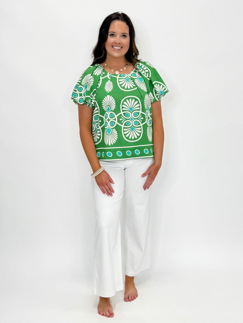 Geo Bloom Puff Sleeve Top