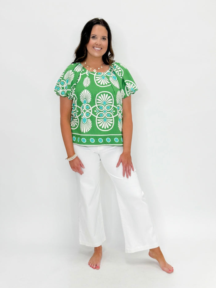 Geo Bloom Puff Sleeve Top