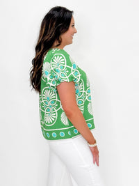 Geo Bloom Puff Sleeve Top