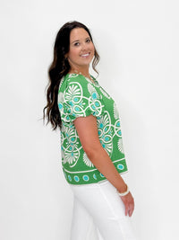 Geo Bloom Puff Sleeve Top