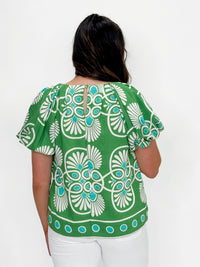 Geo Bloom Puff Sleeve Top