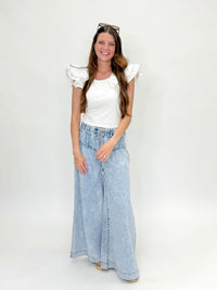 Mineral Wash Corset Wide Leg Denim Pants