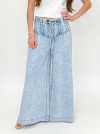 Mineral Wash Corset Wide Leg Denim Pants