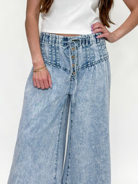 Mineral Wash Corset Wide Leg Denim Pants