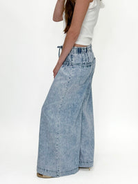 Mineral Wash Corset Wide Leg Denim Pants
