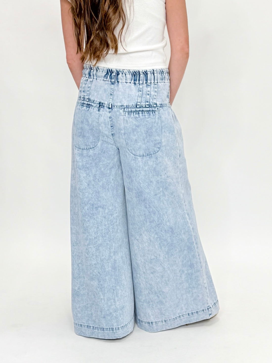Mineral Wash Corset Wide Leg Denim Pants