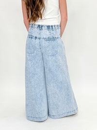 Mineral Wash Corset Wide Leg Denim Pants