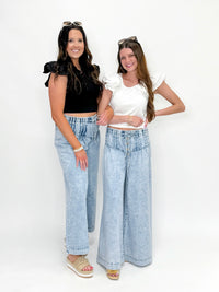 Mineral Wash Corset Wide Leg Denim Pants