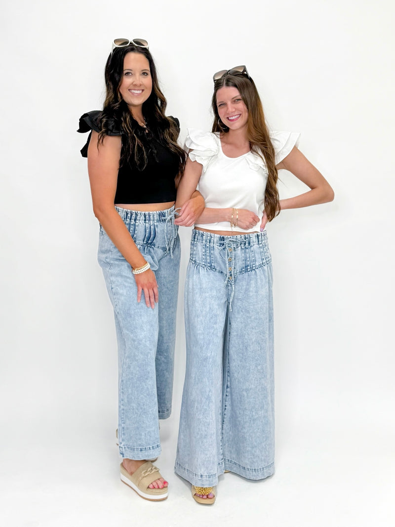 Mineral Wash Corset Wide Leg Denim Pants