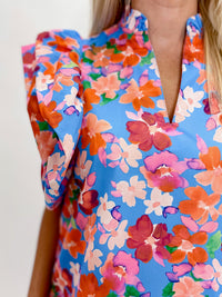 Electric Blossom Ruffle Sleeve Blouse