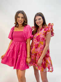 Bright Pink Puff Sleeve Dress