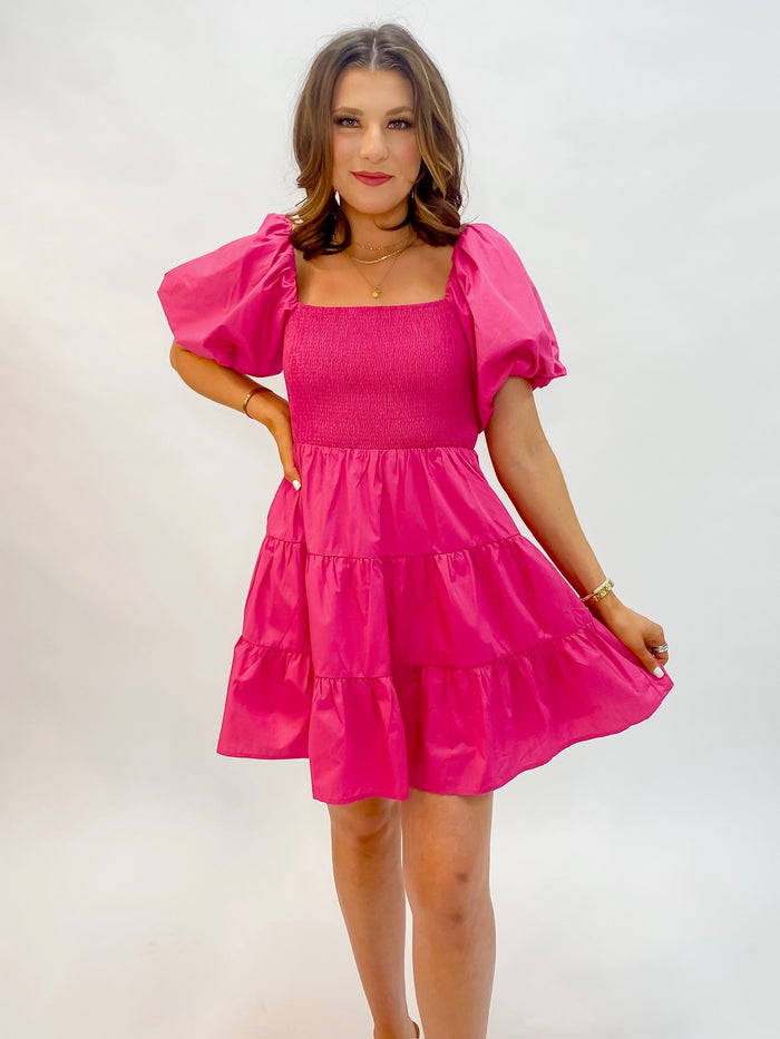 Bright Pink Puff Sleeve Dress