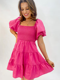 Bright Pink Puff Sleeve Dress