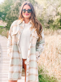 Classy and Cozy Sherpa Contrast Flannel Shacket