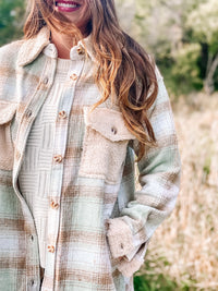 Classy and Cozy Sherpa Contrast Flannel Shacket