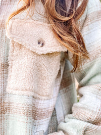 Classy and Cozy Sherpa Contrast Flannel Shacket