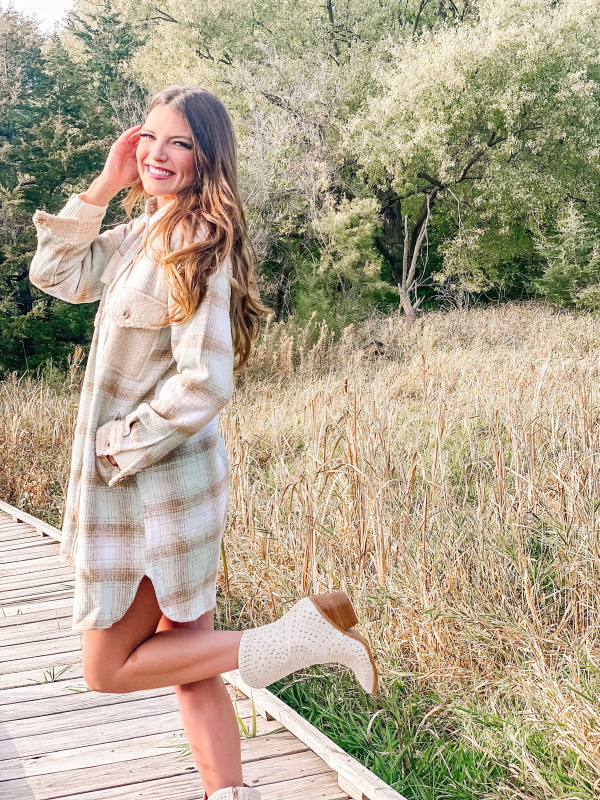 Classy and Cozy Sherpa Contrast Flannel Shacket