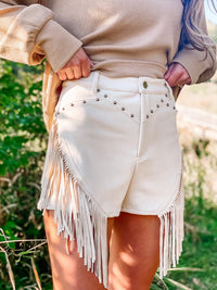 Suede and Fringe Dream Shorts Stone