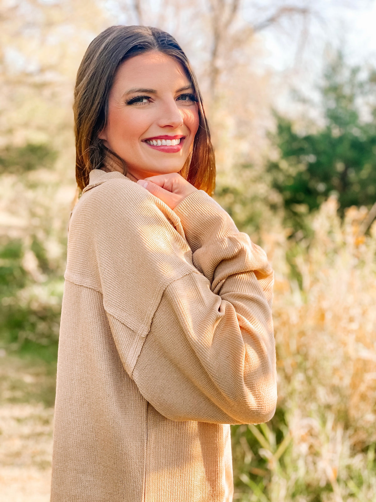Snuggle Up V-Neck Sweater Top- Mocha