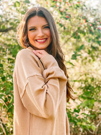 Snuggle Up V-Neck Sweater Top- Mocha