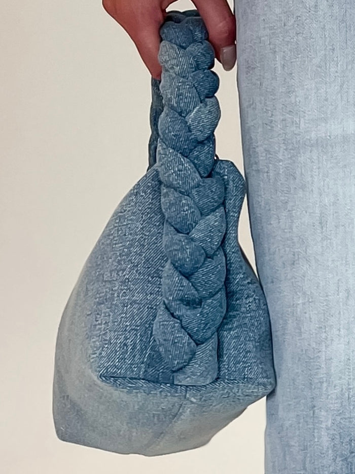 Denim Braided Handle Purse