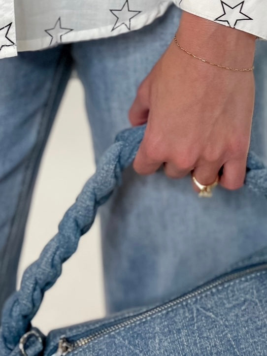 Denim Braided Handle Purse